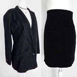 Vtg Gianni Versace Couture Skirt Suit Set 10 Black Wool Skyscraper Archive 80s